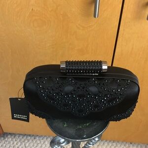 Badgley Mischka Black Embellished Clutch nwt $159 so pretty with chain